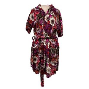 Vera Bradley Floral Hooded Robe Short Sleeve Pockets Plush‎ S/M